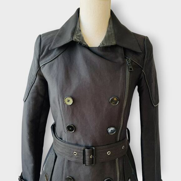Sam Edelman Keegan Trench Coat Black Double Breasted Belt Zip Up Size XS - Picture 2 of 13